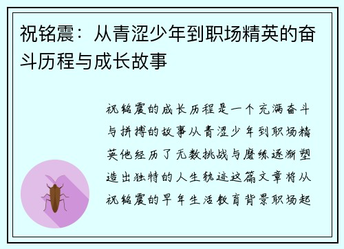 祝铭震：从青涩少年到职场精英的奋斗历程与成长故事